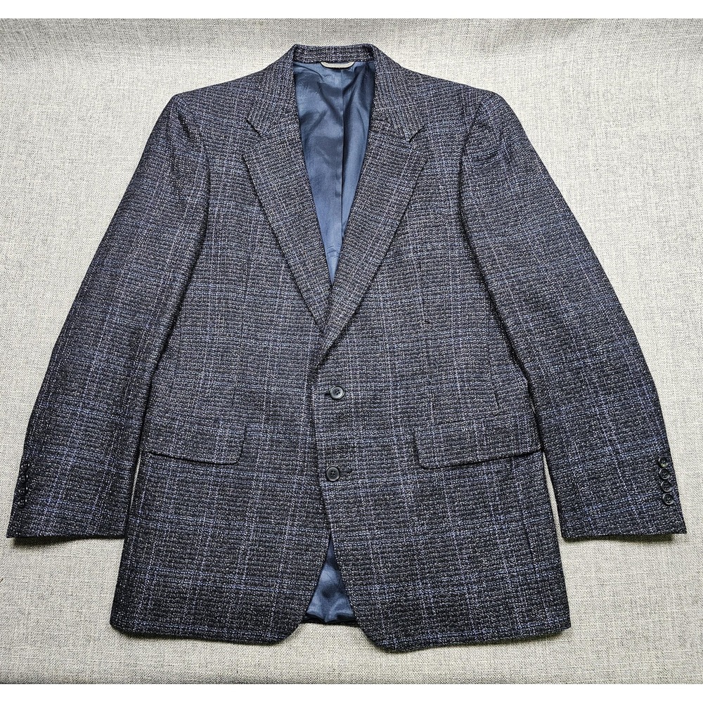 VINTAGE Christian Dior Sport Coat Mens 44 Blue‎ Wool Tweed Plaid Blazer Jacket